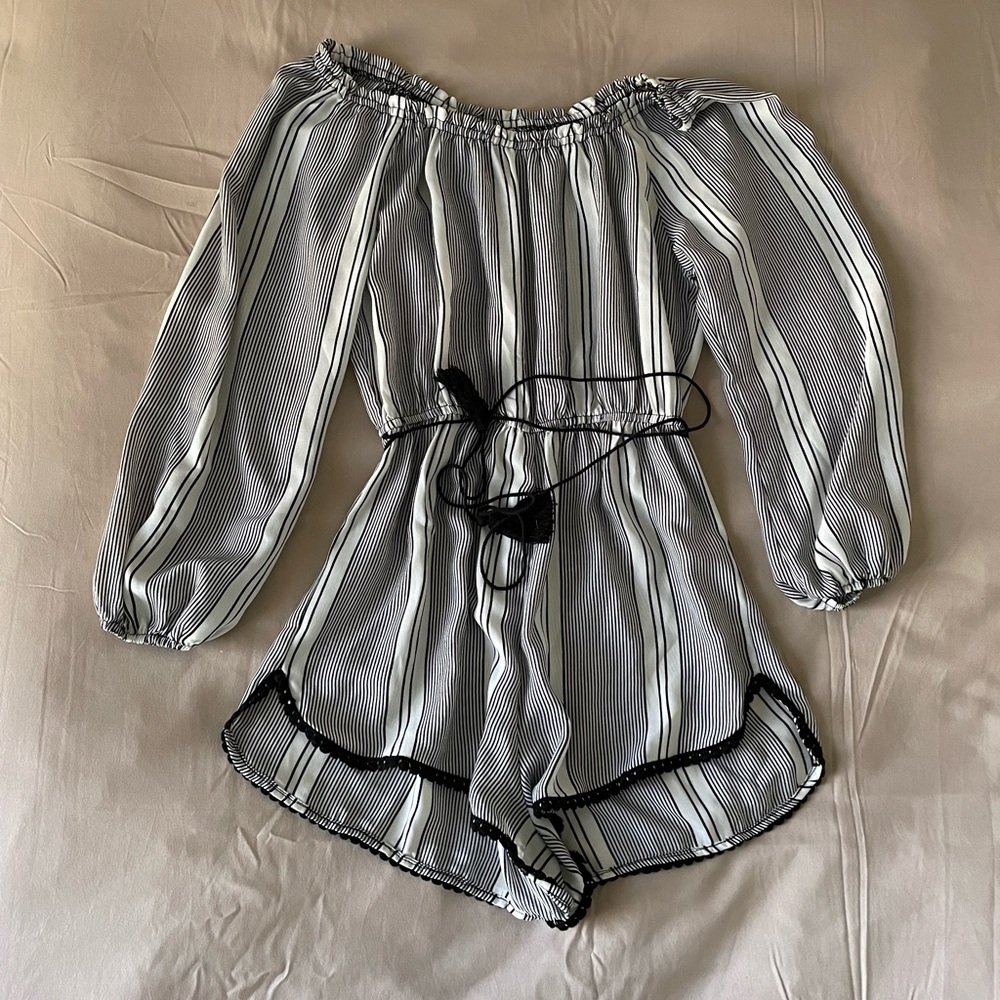 Black and White striped Romper